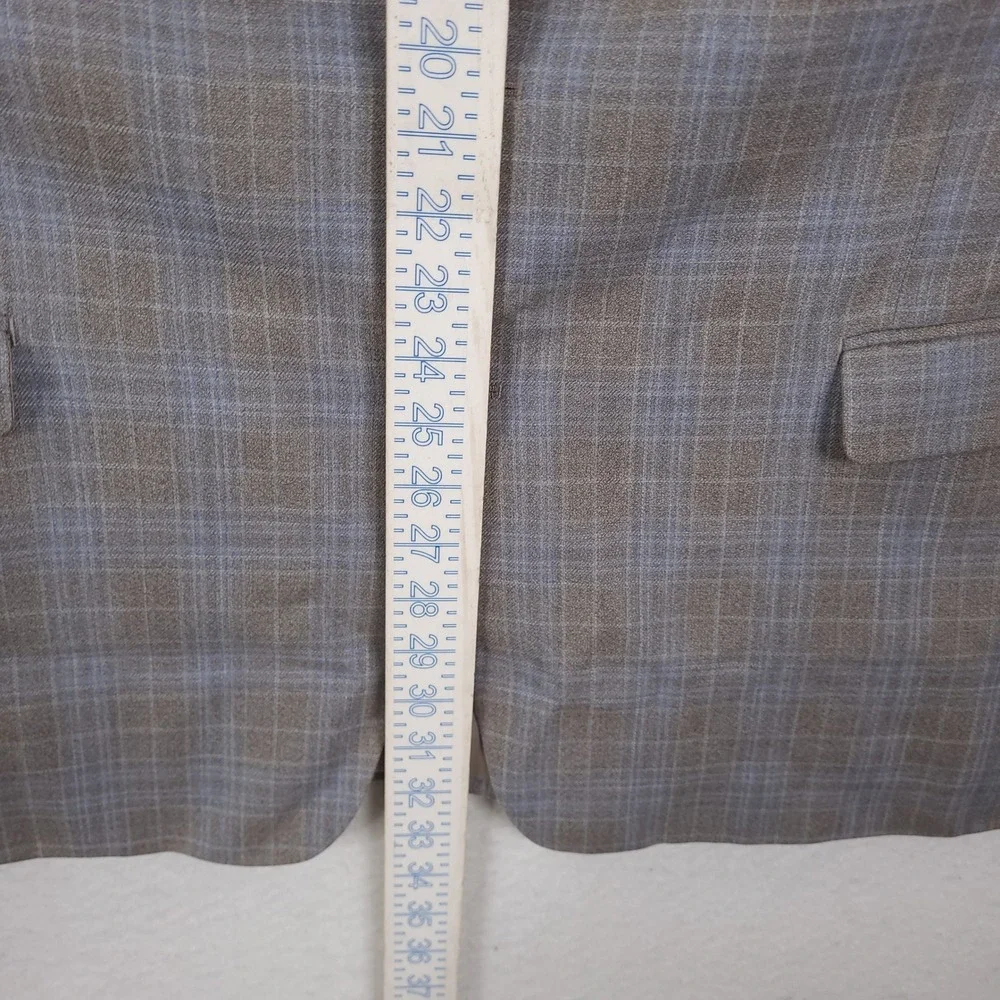 Lauren Ralph Lauren Blazer Mens 50R Tan Blue Plaid Silk Wool Sport Coat Jacket